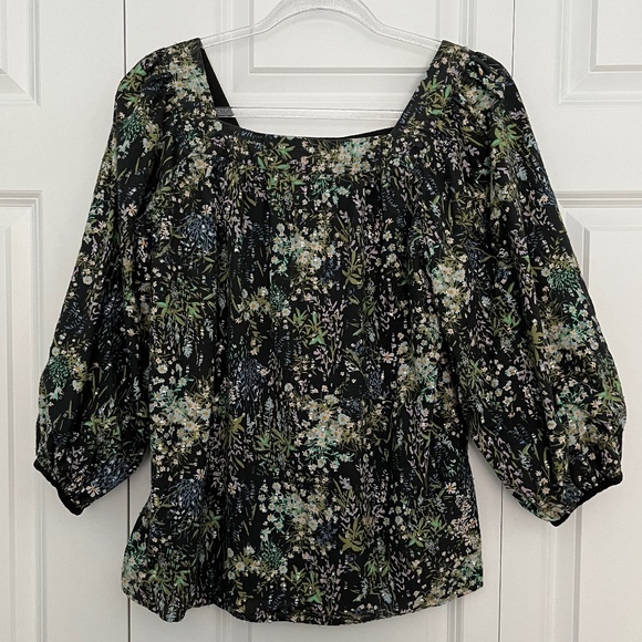 LC Lauren Conrad Romantic Floral Square Neck 3/4 Sleeve Blouse size Small - Picture 1 of 11